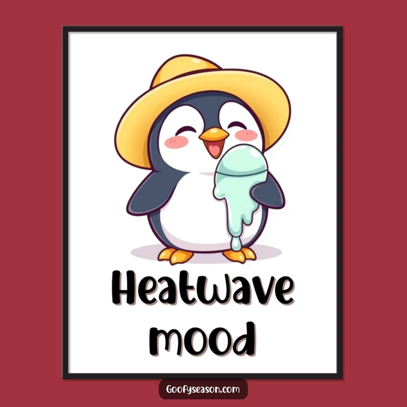 Funny Penguin Poster: Summer Ice Cream Art, Charming Humorous Gift Idea
