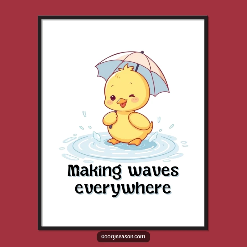 Funny Duckling Umbrella Poster - Cheerful Rainy Day Wall Art Gift
