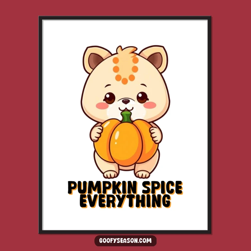 Funny Kawaii Pumpkin Wall Art - Cheerful Animal Character Poster, Cute Funny Gift Decor