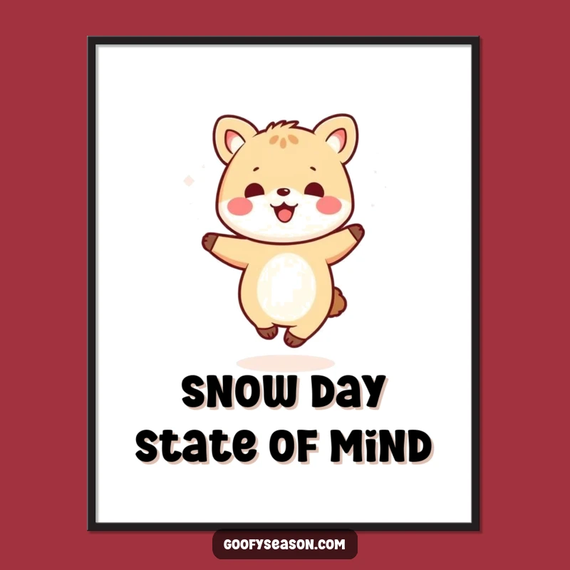 Funny Kawaii Dancing Animal Snowflake Poster - Whimsical Winter Wall Art Gift