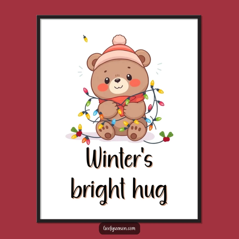 Funny Kawaii Winter Bear Poster - Festive Lights Tangle Wall Art
