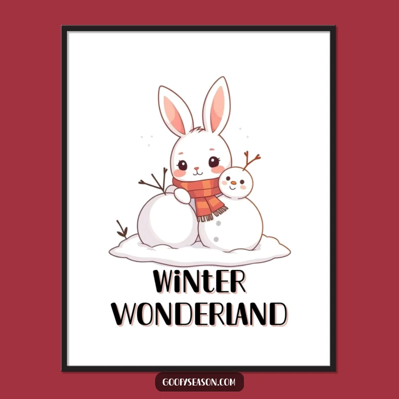 Funny Bunny Snowman Poster - Cute Winter Wall Art, A Funny Gift