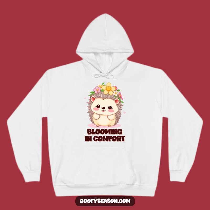 Cozy Funny Kawaii Hedgehog Flower Crown Hoodie - Spring Comfort Gift