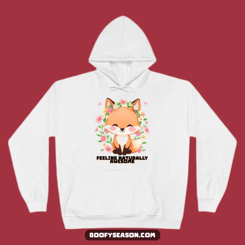 Funny Fox Hoodie, Spring Wreath Comfort, Floral Nature Gift