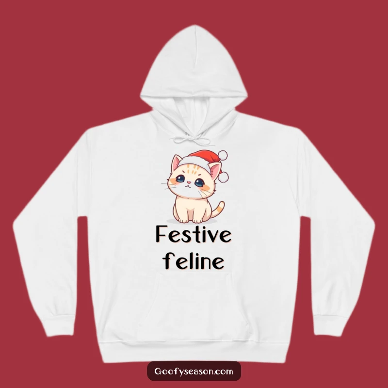Funny Kawaii Cat Snowflake Hoodie: Cute Santa Cat Winter Comfort Gift