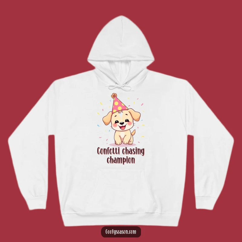 Funny Cozy Puppy Confetti Hoodie - Warm & Joyful Celebration Gift