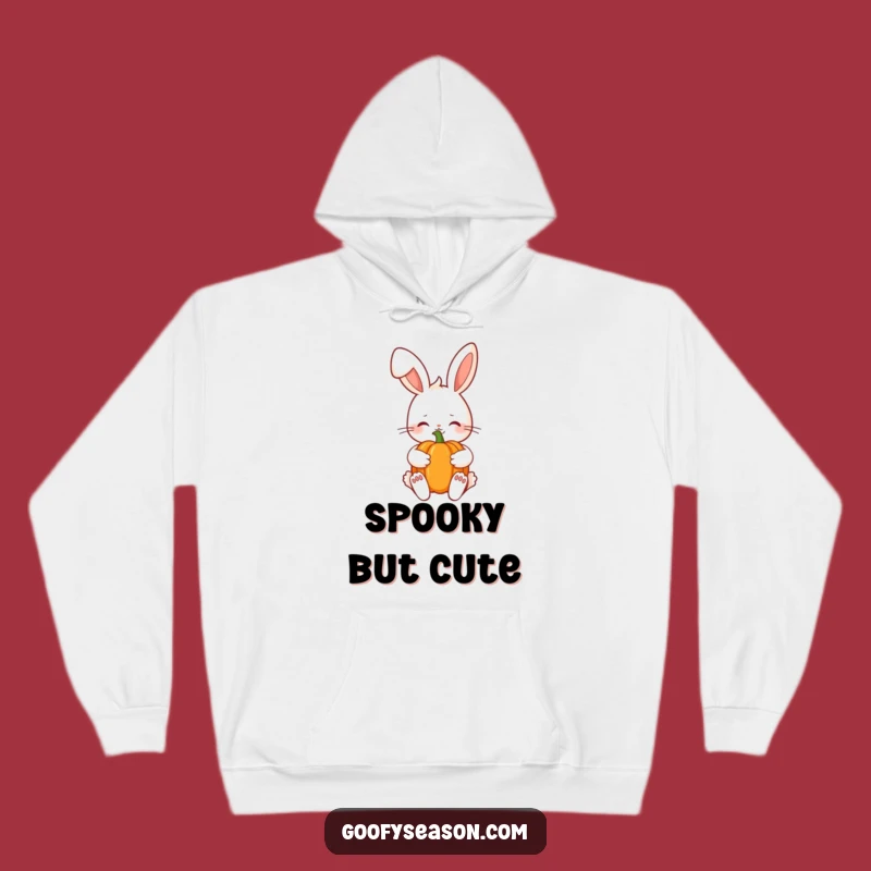 Funny Kawaii Autumn Bunny Hoodie - Cozy Shy Smile Pumpkin Gift