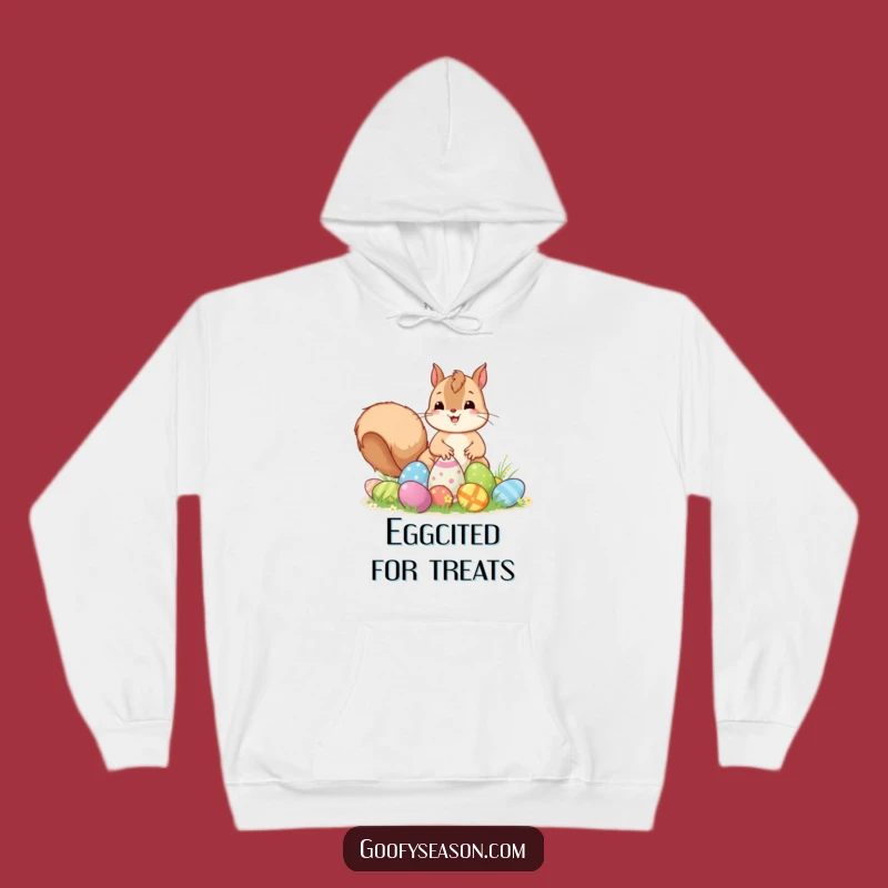 Funny Kawaii Easter Squirrel Hoodie - Excited Egg Hunt Cozy Gift