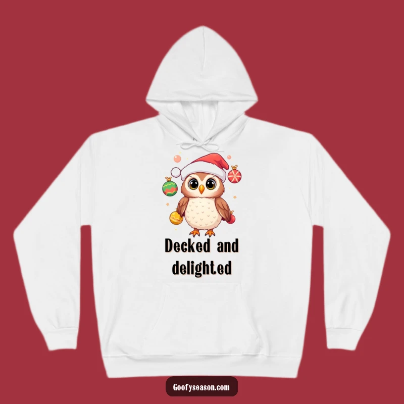 Funny Owl Hoodie, Santa Hat Comfort, Festive Holiday Wear Gift