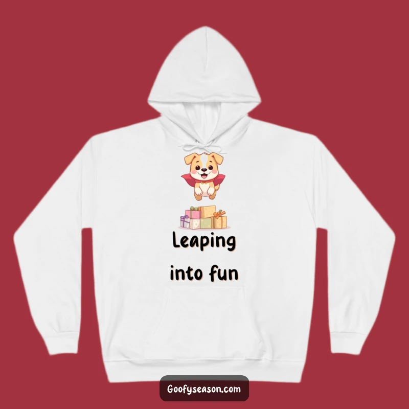 Cozy Funny Dog Cape Hoodie: Warm Up with This Happy Hero Leaping Presents Design