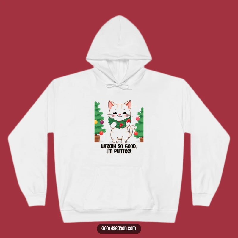 Funny Cozy Cat Wreath Hoodie - Warm & Hilarious Holiday Gift