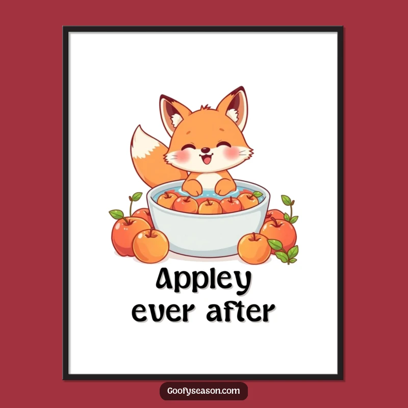 Funny Free Printable Wall Art: Kawaii Fox Bobbing for Apples Whimsical Downloadable Decor