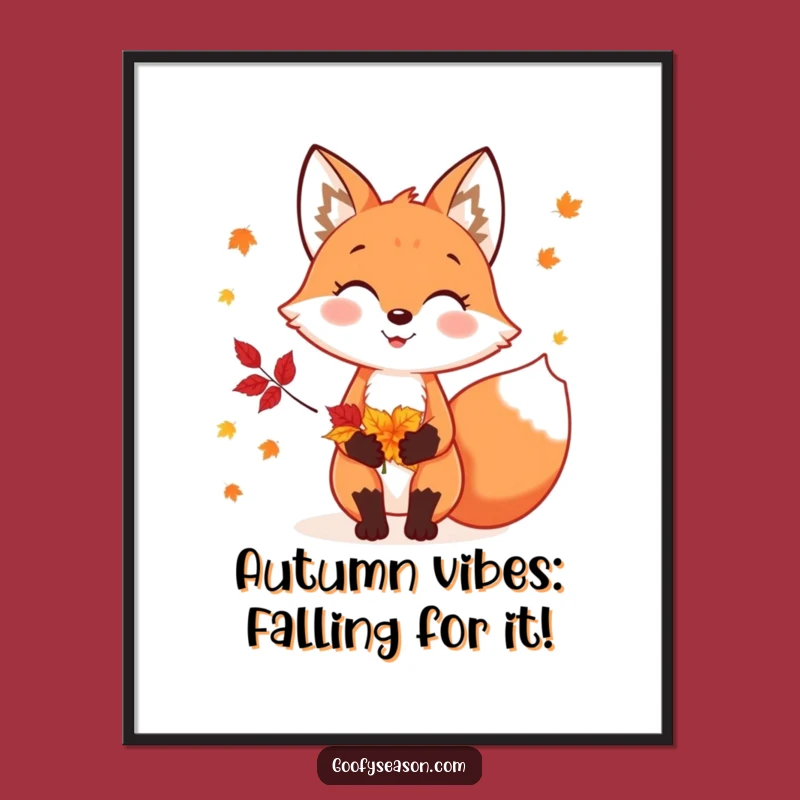 Funny Free Printable Wall Art: Cheerful Fox Autumn Leaves, Downloadable Decor