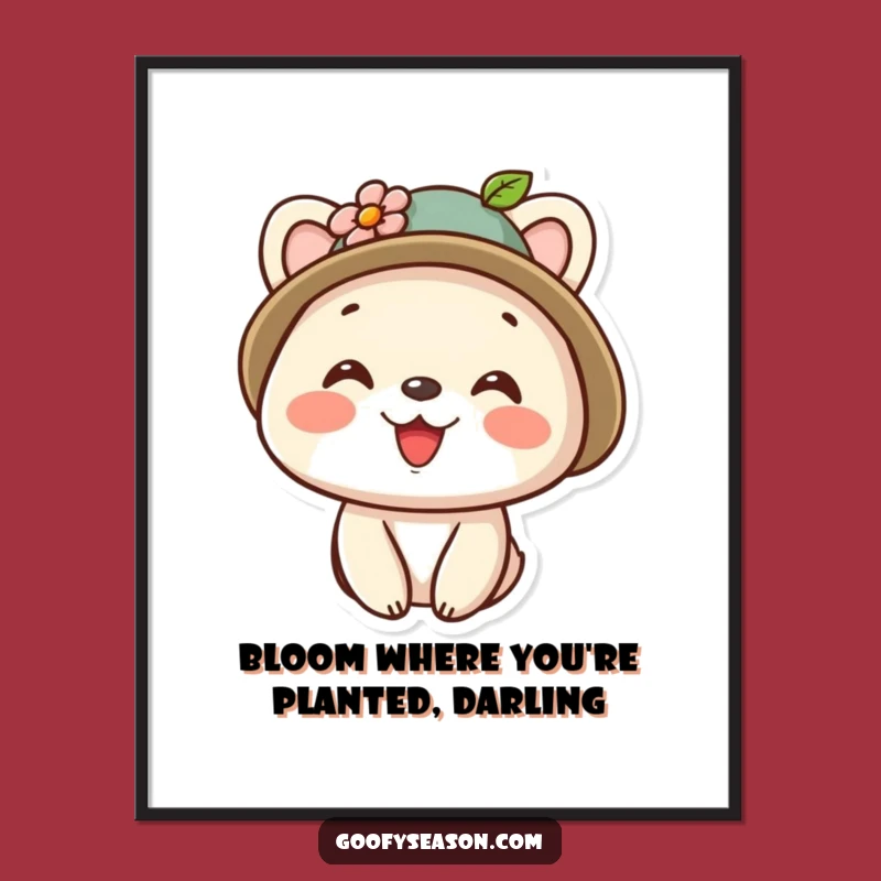 Free Printable Kawaii Hat Wall Art: Flower Smile Funny Decor Downloadable Gift