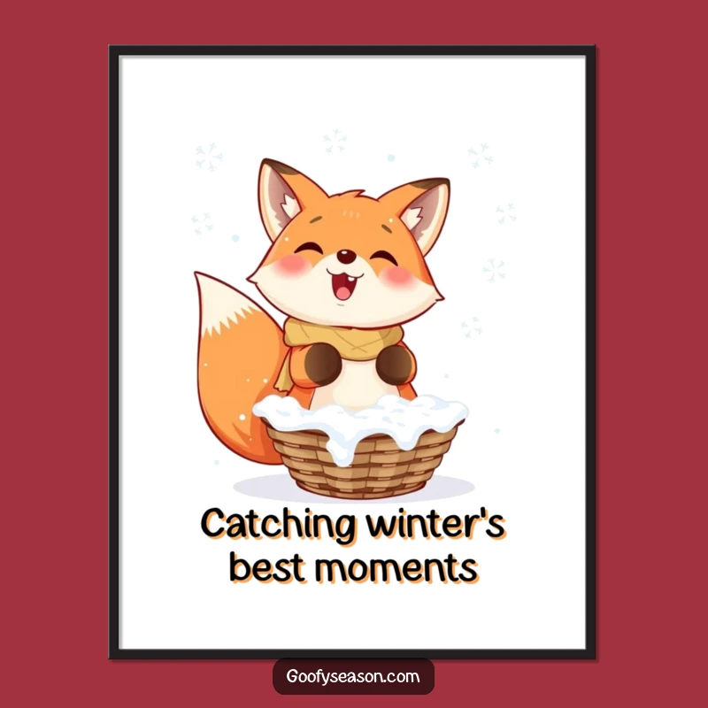 Funny Free Printable Wall Art: Fox Catching Snowflakes - Downloadable Art for Winter Decor