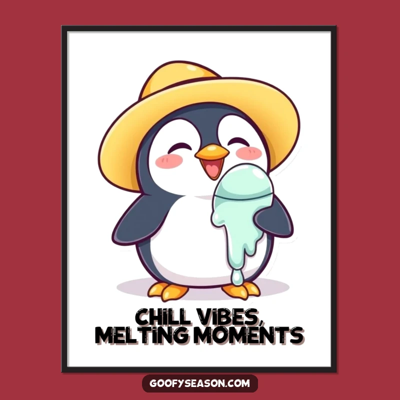 Free Printable Penguin Wall Art: Funny Ice Cream Penguin Downloadable Decor for Fun