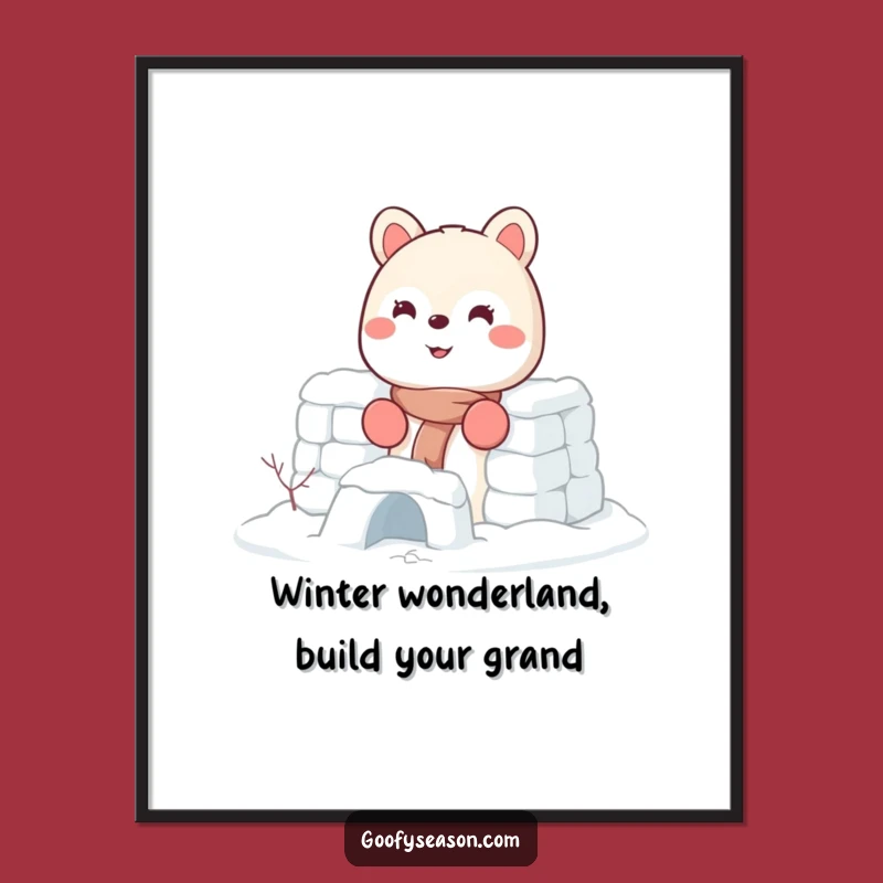 Free Printable Snow Fort Wall Art: Energetic Animal Winter Scene Downloadable