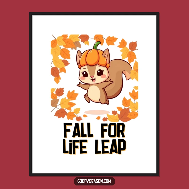 Free Printable Squirrel Wall Art: Autumn Jump Funny Downloadable Decor