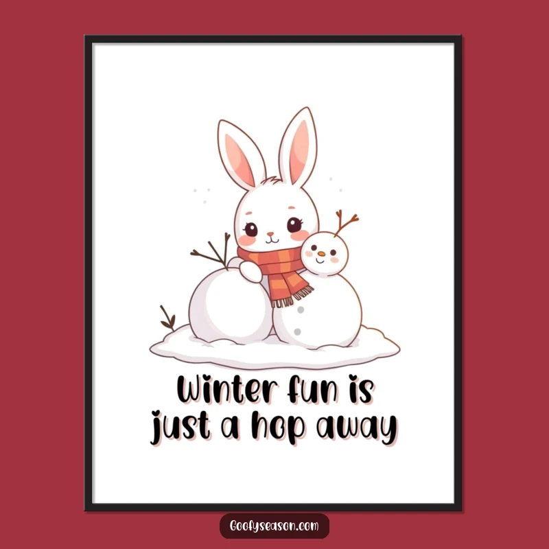 Free Printable Wall Art: Funny Bunny Snowman Builder, Whimsical Downloadable Art Print
