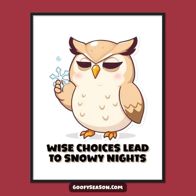 Free Printable Wall Art: Funny Owl Catching Snowflakes, Quirky Downloadable Art Print