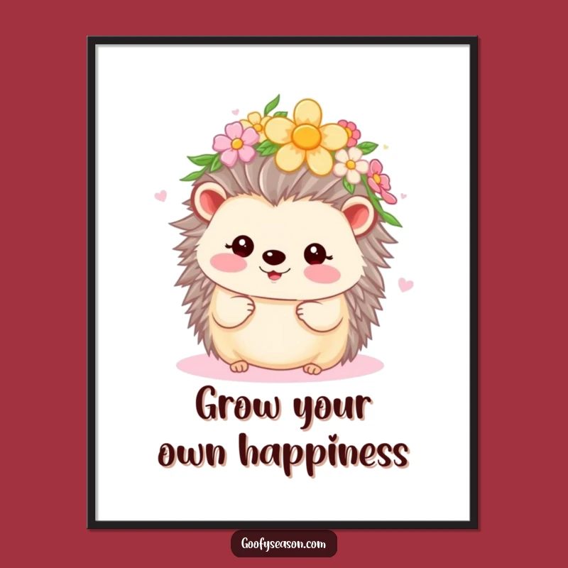 Free Printable Wall Art: Kawaii Hedgehog Flower Crown Spring Vibes Funny Downloadable Art
