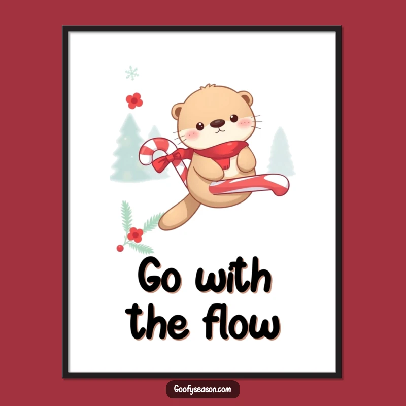 Free Printable Wall Art: Kawaii Otter Candy Cane Winter Wonderland Funny Downloadable Art