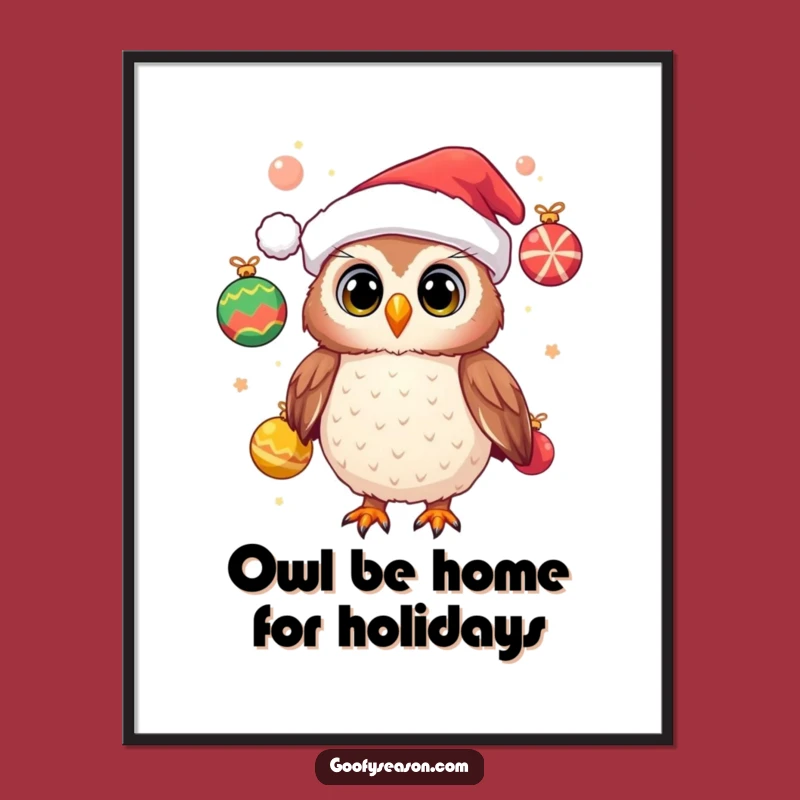 Free Printable Wall Art: Whimsical Owl's Festive Juggling Act Funny Downloadable Decor