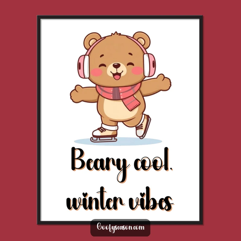 Funny Free Printable Skating Bear Wall Art: Earmuffs Decor Downloadable