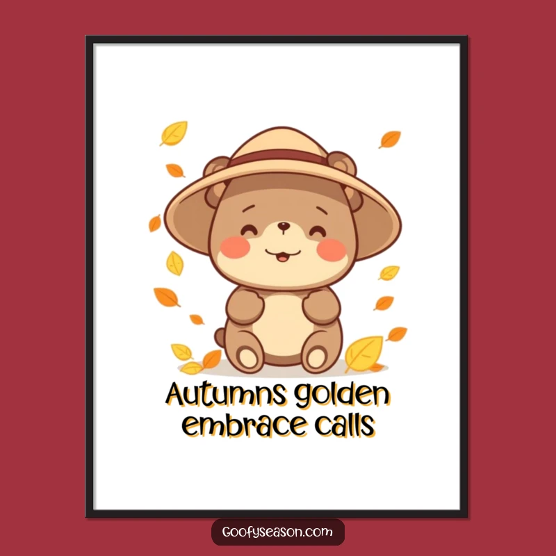 Funny Free Printable Wall Art: Bear Catching Leaves Downloadable Home Decor