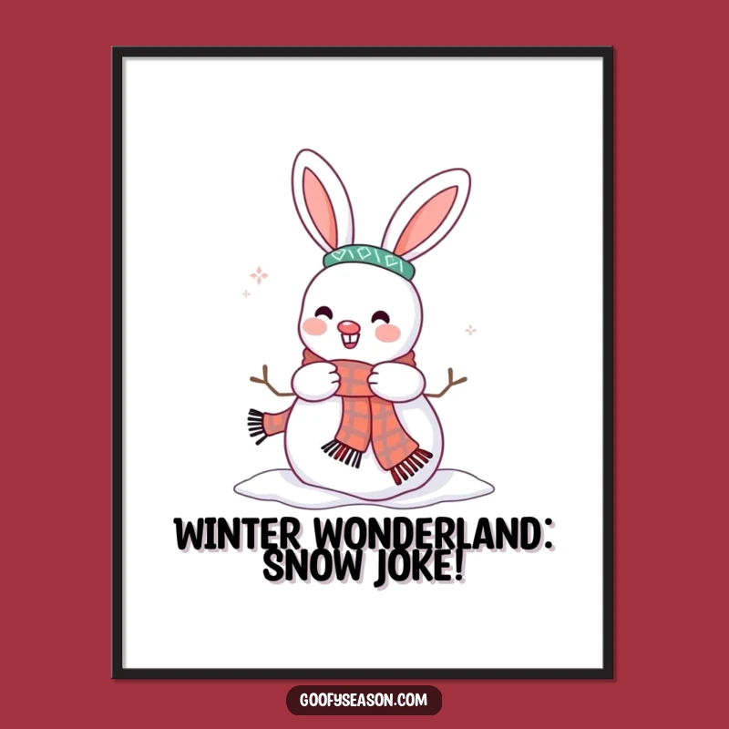 Funny Free Printable Wall Art: Bunny Decorating Snowman, Humorous Downloadable Decor