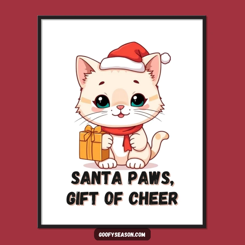 Funny Free Printable Wall Art: Cat in Santa Hat, Festive Downloadable Art Gift