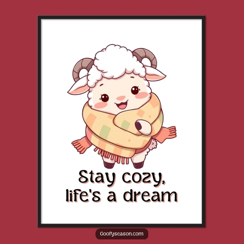 Funny Free Printable Wall Art: Cozy Sheep's Scarf Comfort Scene