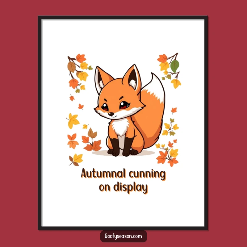 Funny Free Printable Wall Art: Energetic Fox, Autumn Foliage, Whimsical Download