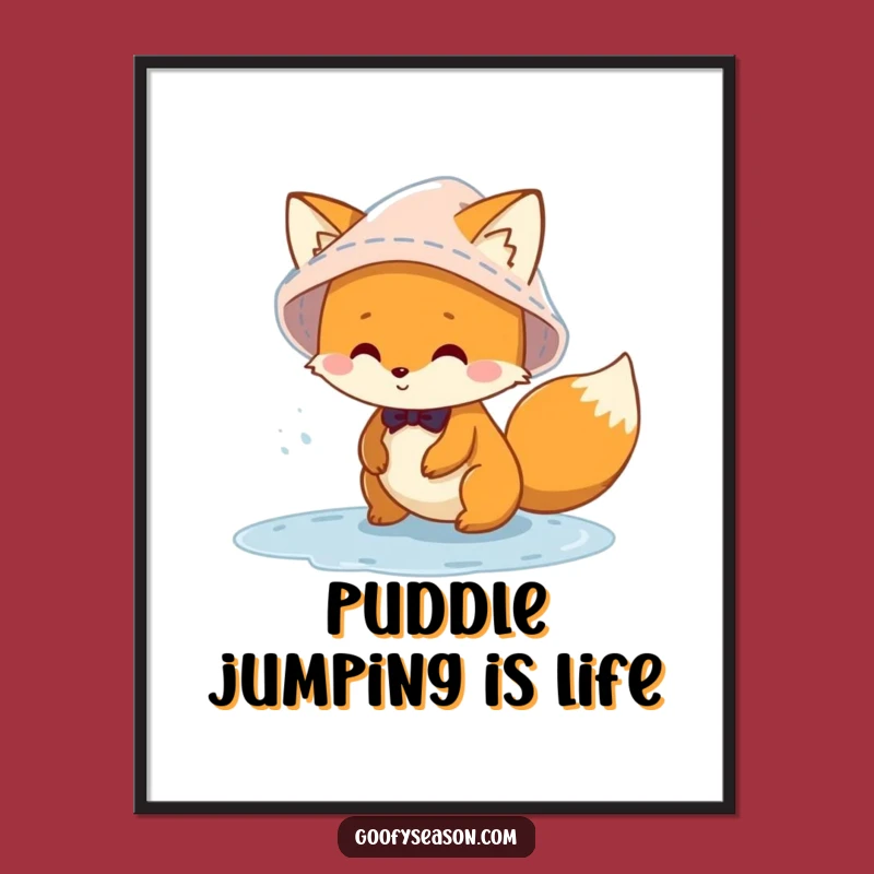 Funny Free Printable Wall Art: Fox Puddle Play Downloadable Home Decor