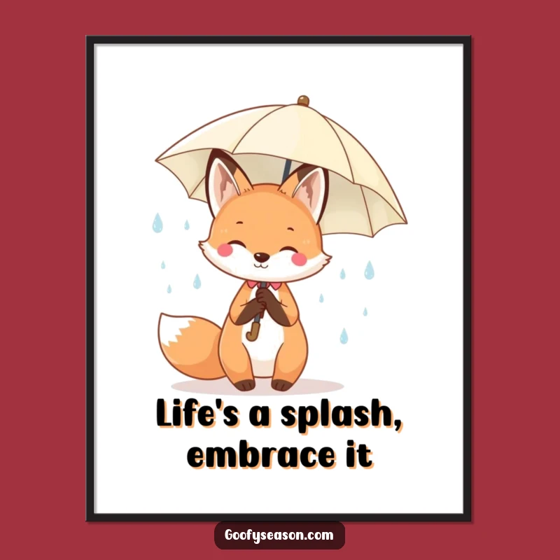 Funny Free Printable Wall Art: Kawaii Fox Spring Raindrops for Cheerful Decor