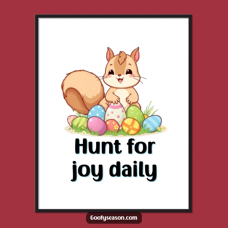 Funny Free Printable Wall Art: Kawaii Squirrel Easter Egg Hunt for Festive Decor