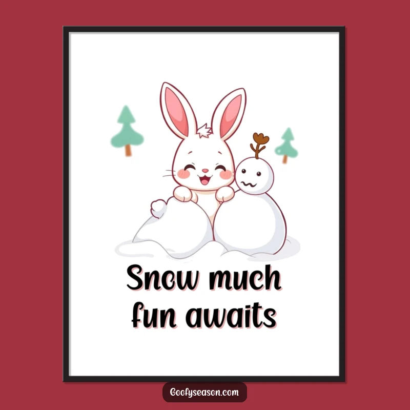 Funny Free Printable Wall Art: Mischievous Bunny Snowman Whimsical Downloadable Decor