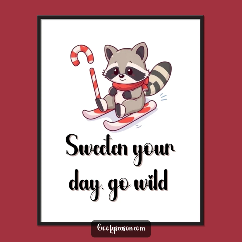 Funny Free Printable Wall Art: Raccoon's Candy Cane Hill Adventure