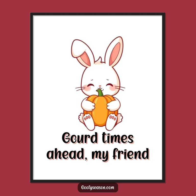 Funny Free Printable Wall Art: Shy Kawaii Bunny Autumn Pumpkin for Cozy Decor