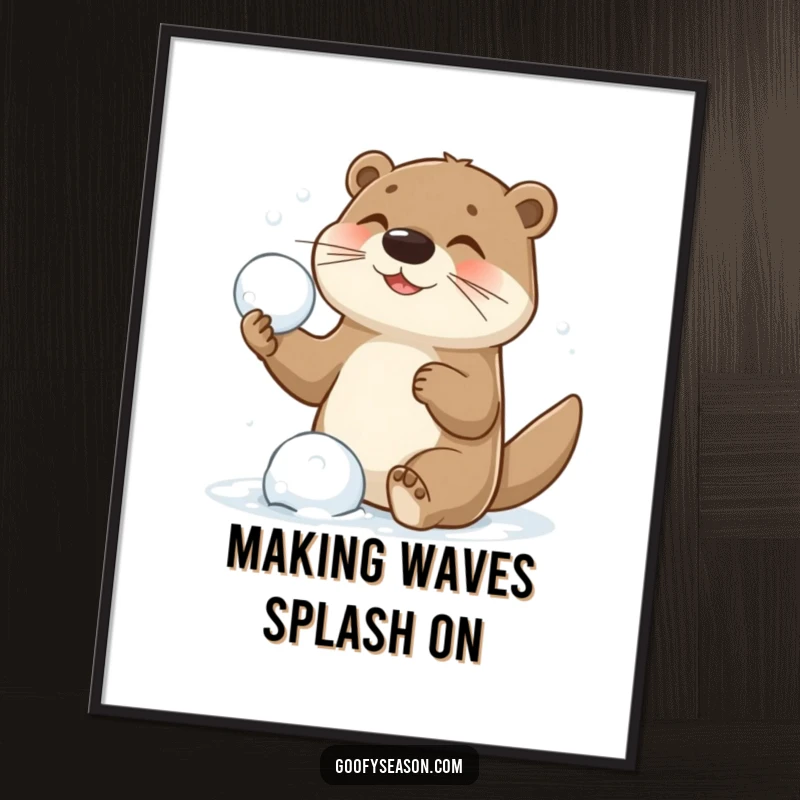Funny Free Printable Wall Art: Playful otter mid-snowball fight, capturing pure, chaotic joy.