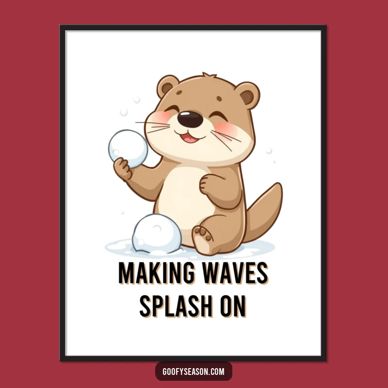Funny Free Printable Wall Art: Playful Otter Snowball Fight, Humorous Downloadable Decor