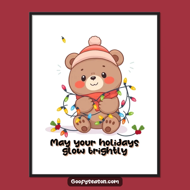Funny Free Printable Wall Art: Cheerful Kawaii Bear Winter Lights for Festive Decor