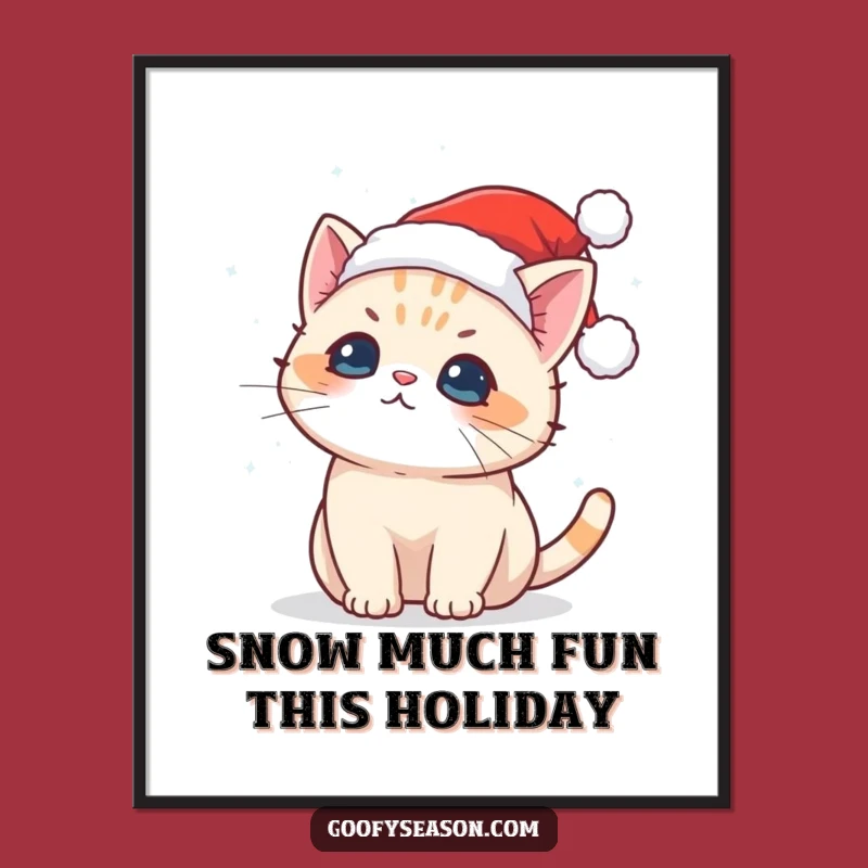 Free Printable Wall Art: Adorable Kawaii Cat Santa Catching Snowflakes