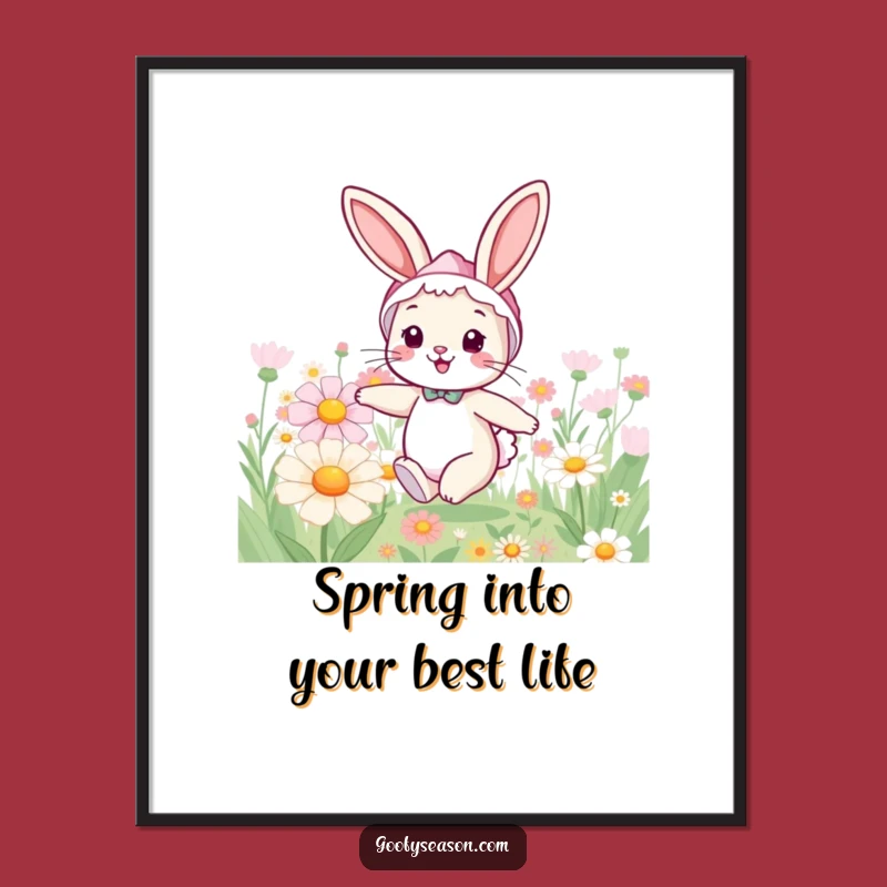 Free Printable Bunny Wall Art: Cheerful Hopper Among Giant Flowers Spring Decor!