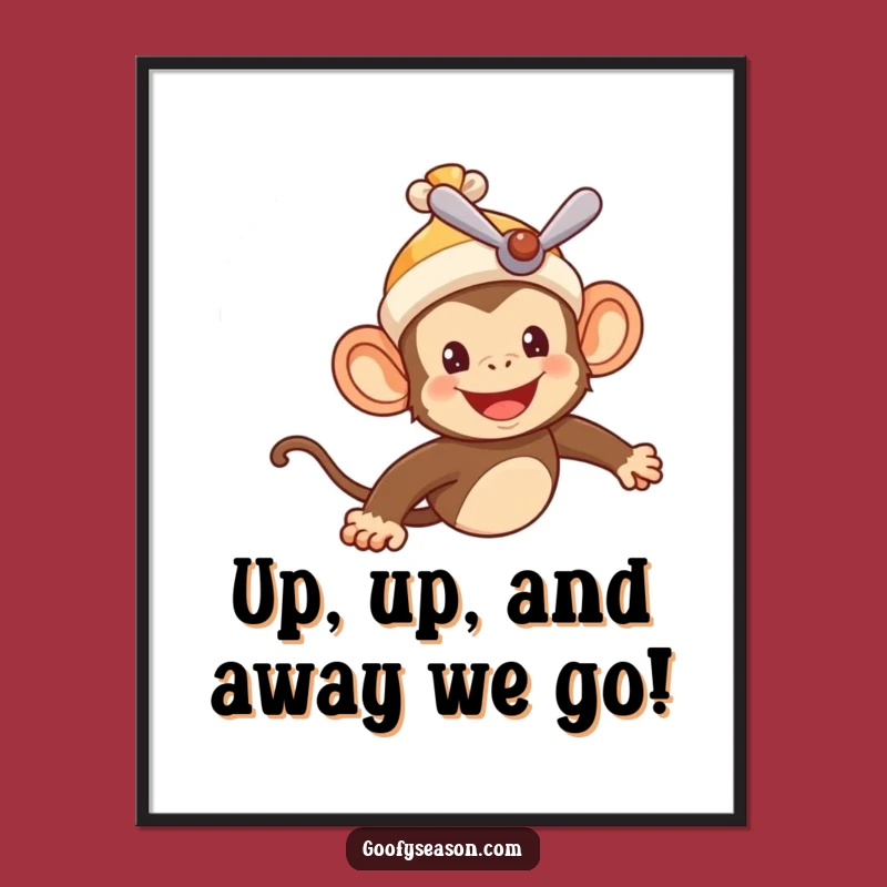 Funny Free Printable Wall Art: Cheerful Monkey Pilot Soars in Summer Sky