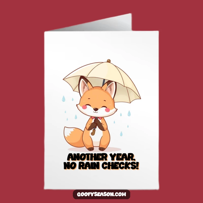 Free Printable Funny Birthday Card: Spring Kawaii Fox Umbrella Birthday Wishes
