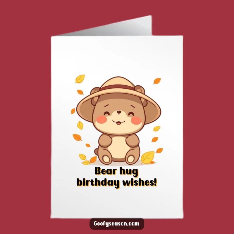 Free Printable Birthday Card: Bear Catching Leaves Funny Downloadable Gift