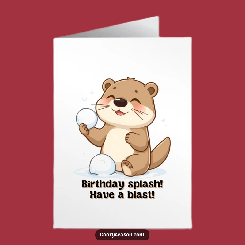 Free Printable Birthday Card: Playful Otter Snowball Fight, Humorous Downloadable Gift for Friends