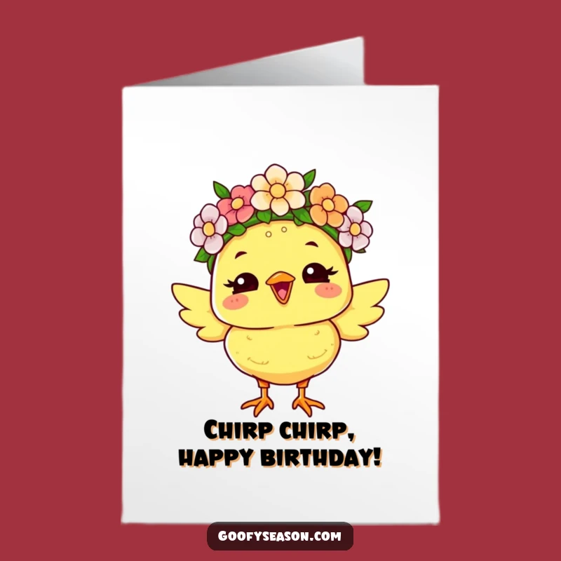 Free Printable Birthday Card: Joyful Chick Flower Crown - Funny Downloadable Gift