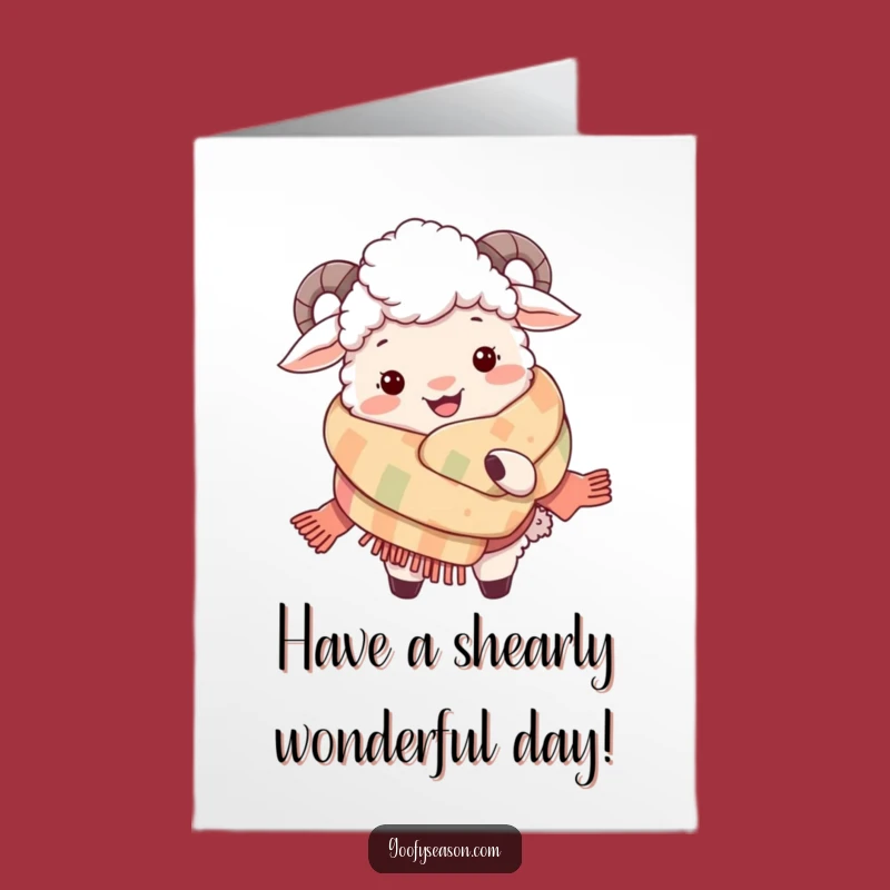 Free Printable Birthday Card: Cozy Sheep Hugged by Scarf Funny